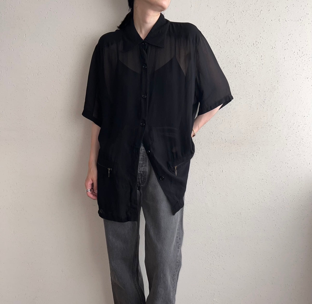 90s Black Oversized Sheer Shirt