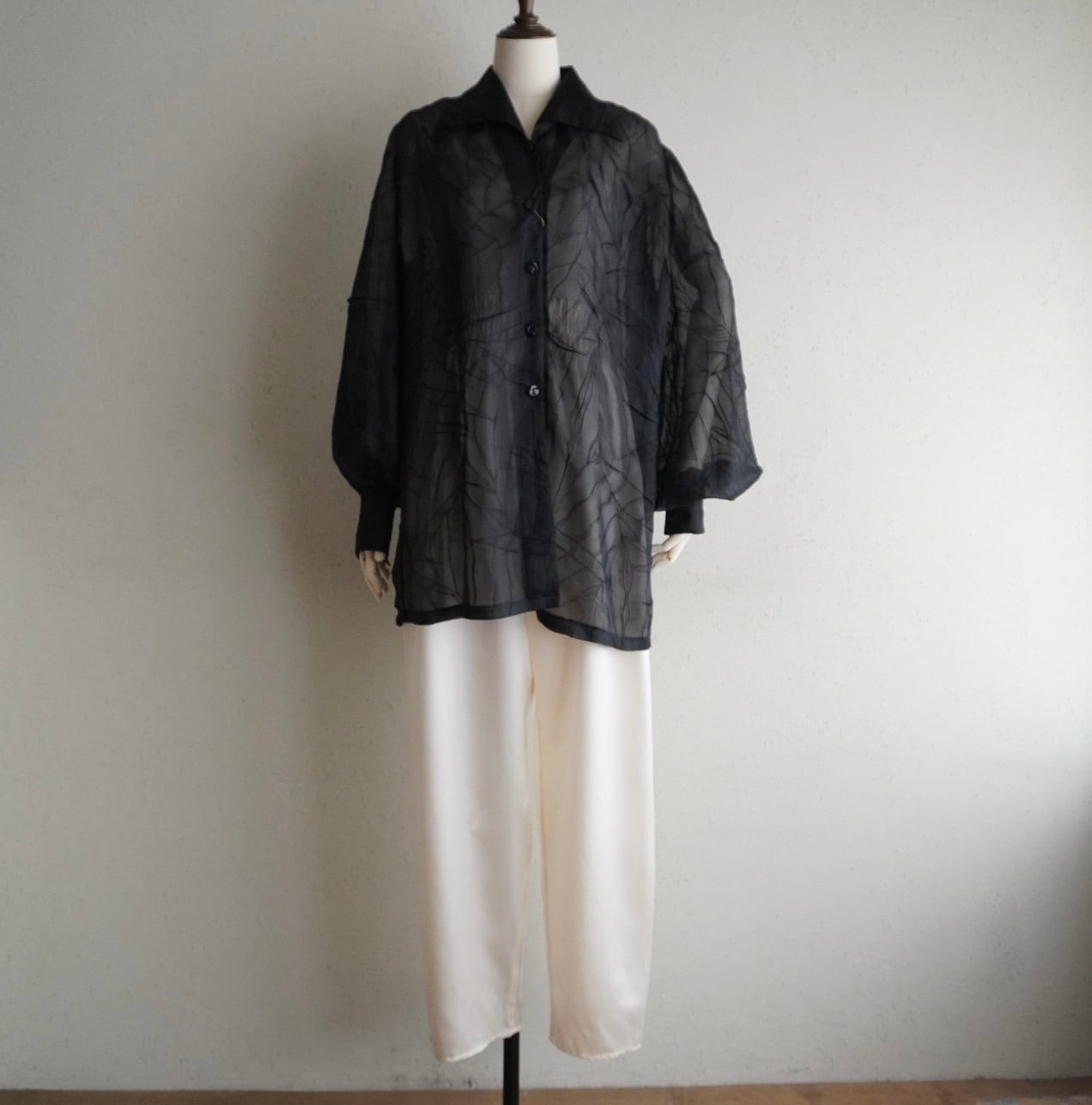 80s Black Sheer Design Shirt Dead Stock