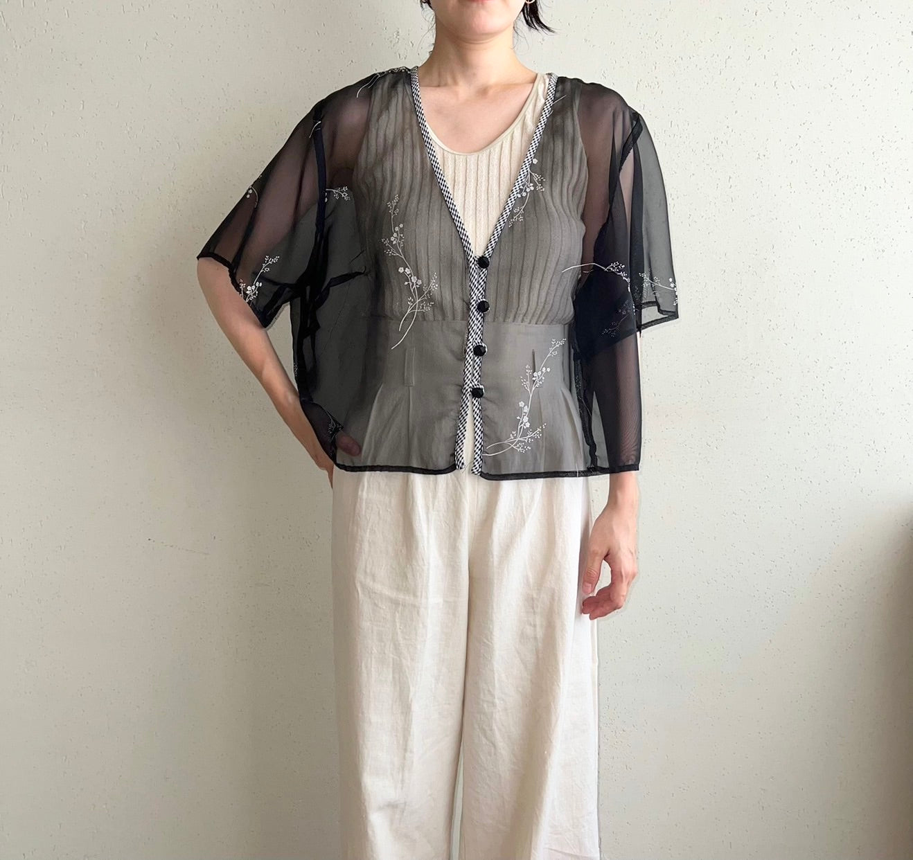 90s Sheer Printed Blouse Made in USA