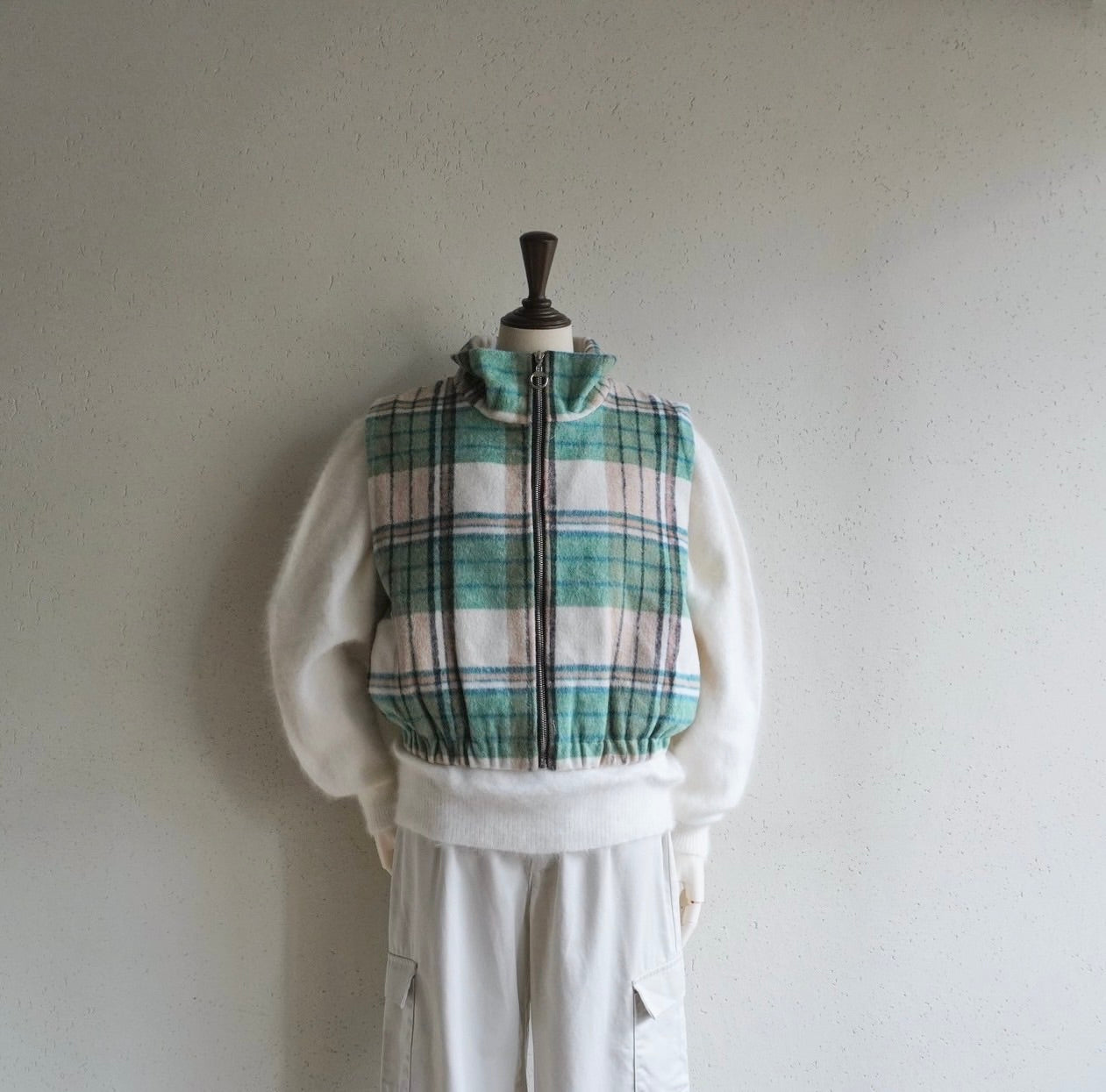 Green Plaid Zip Vest