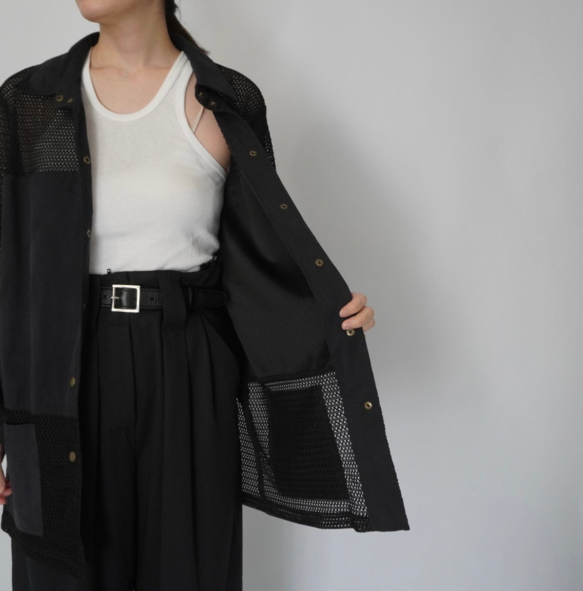 90s Black Mesh Design Shirt, Jacket