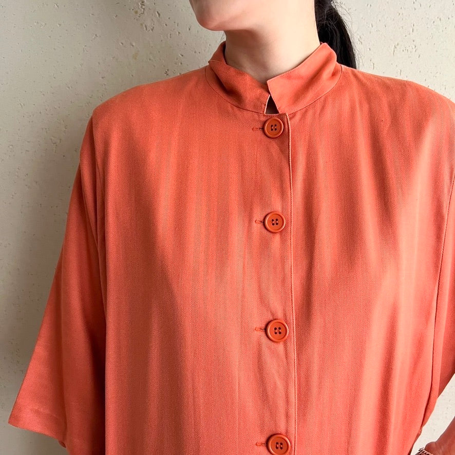 80s "FRANCES HENACHAN" Silk Long Shirt Jacket