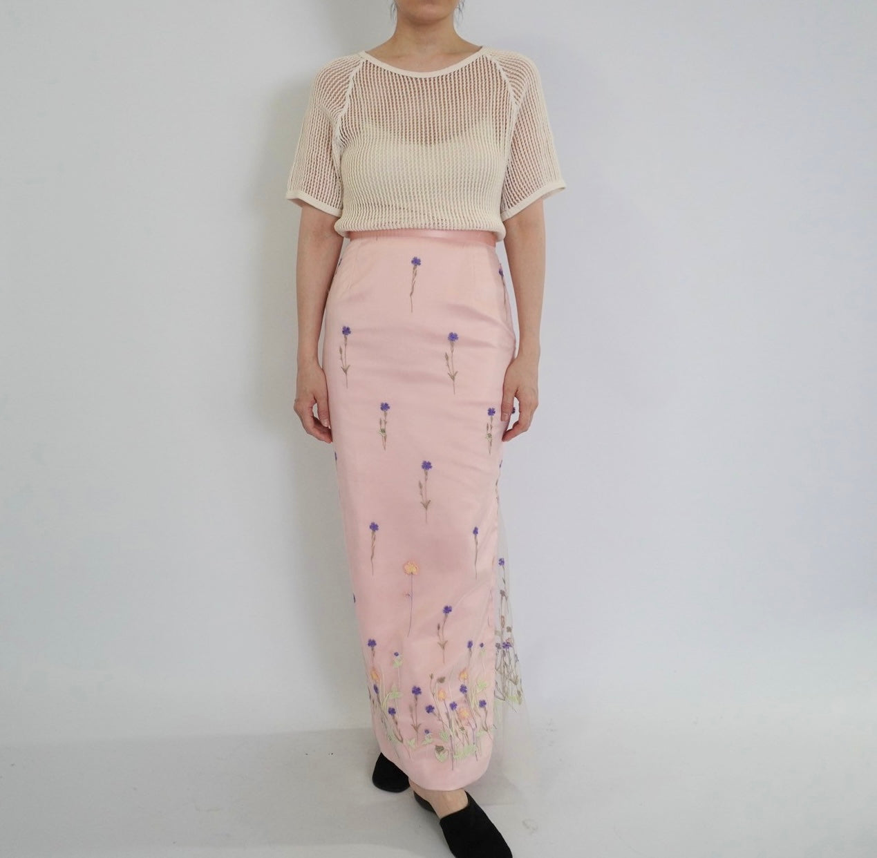 90s Embroidery Sheer Maxi Skirt