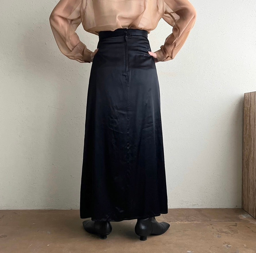 90s Black Satin Skirt Made in USA