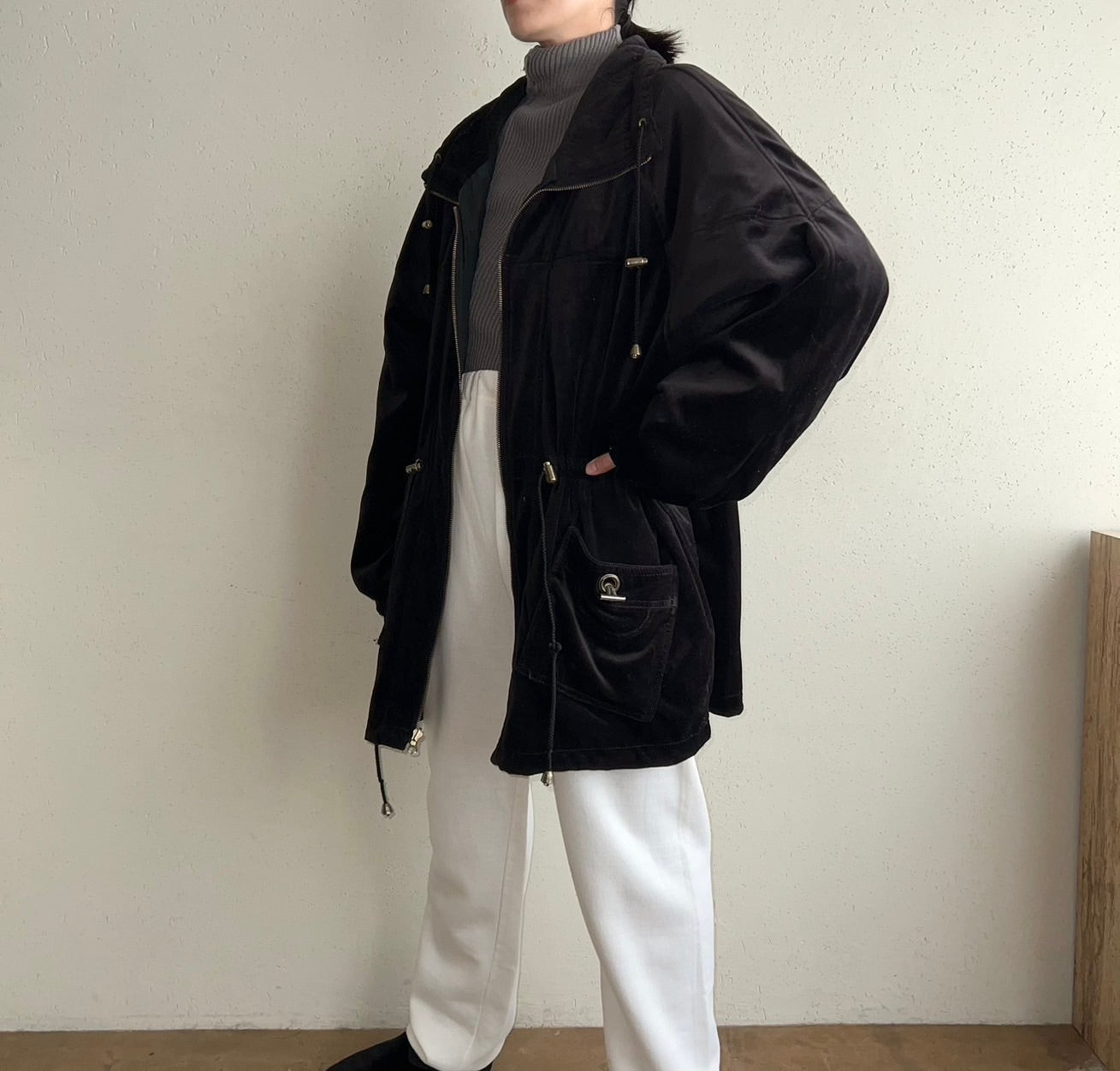 90s Black Velour Reversible Jacket