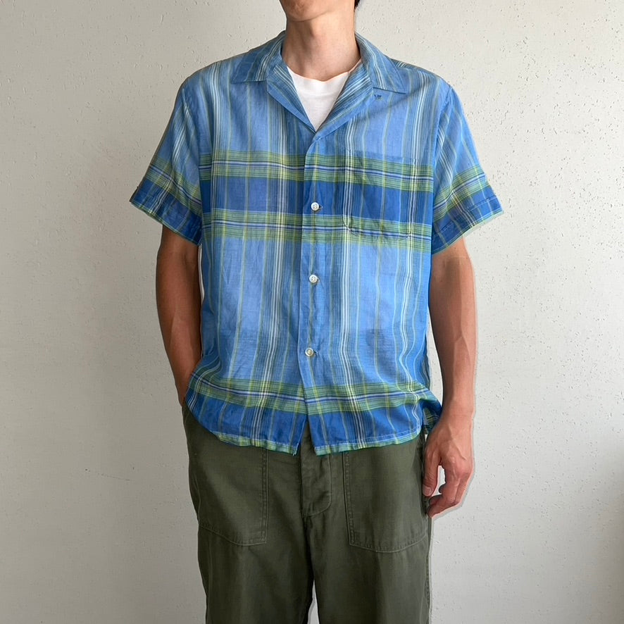 60s Blue Plaid Box Shirt