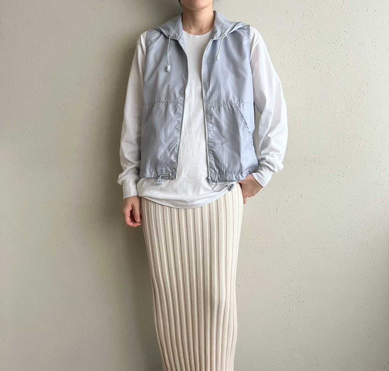 90s Light Blue Sleeveless Zipped Top Dead Stock