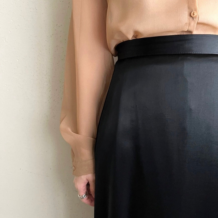 90s Black Satin Skirt Made in USA