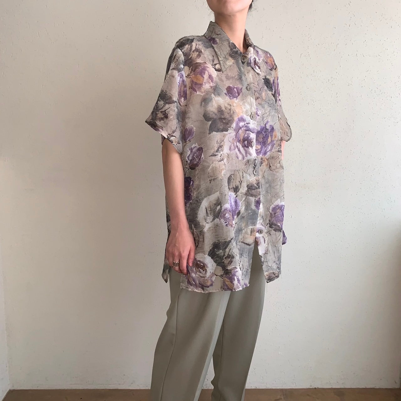 90s Sheer Pattern Printed Shirt