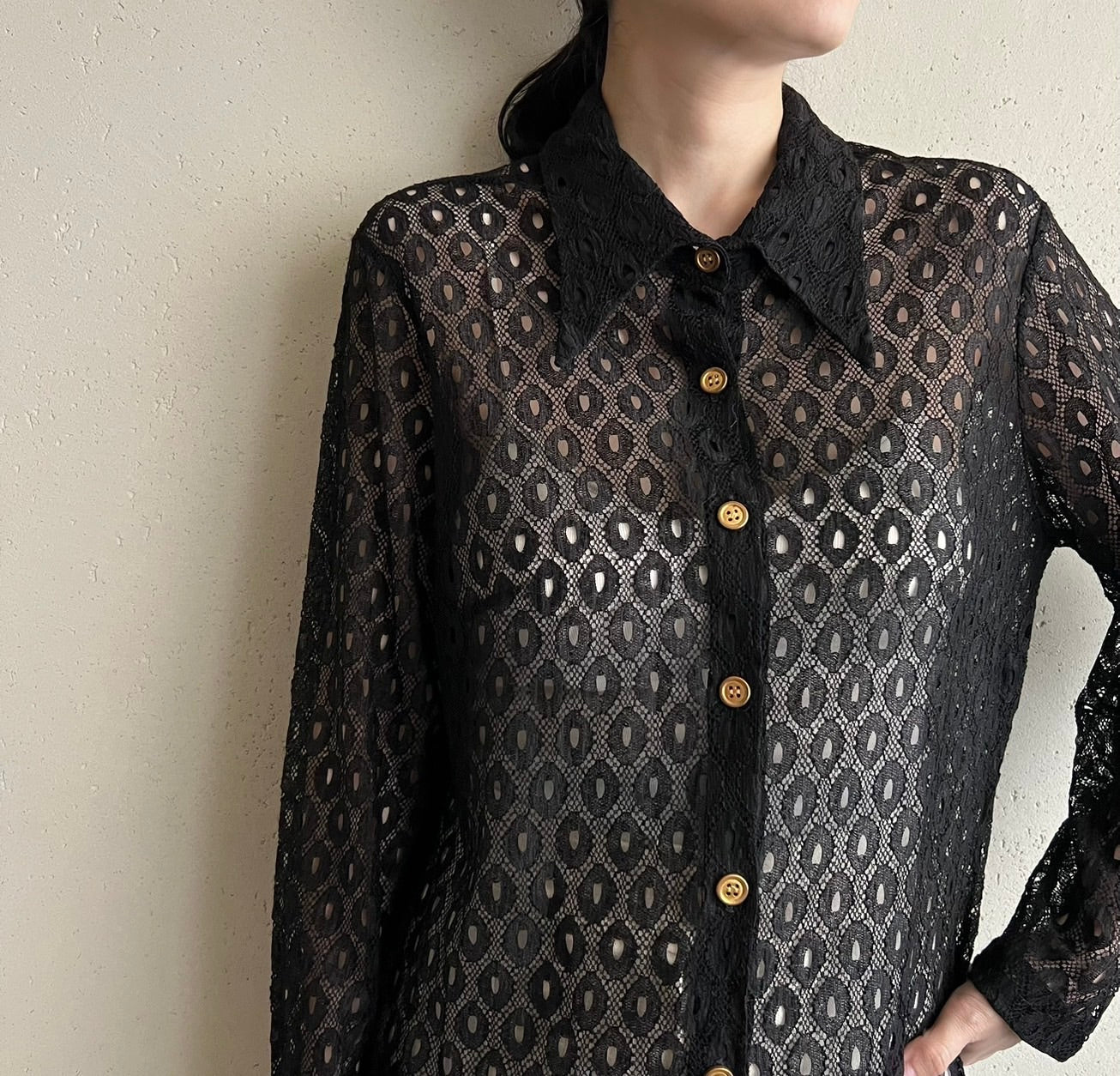 70s Black Mesh Shirt