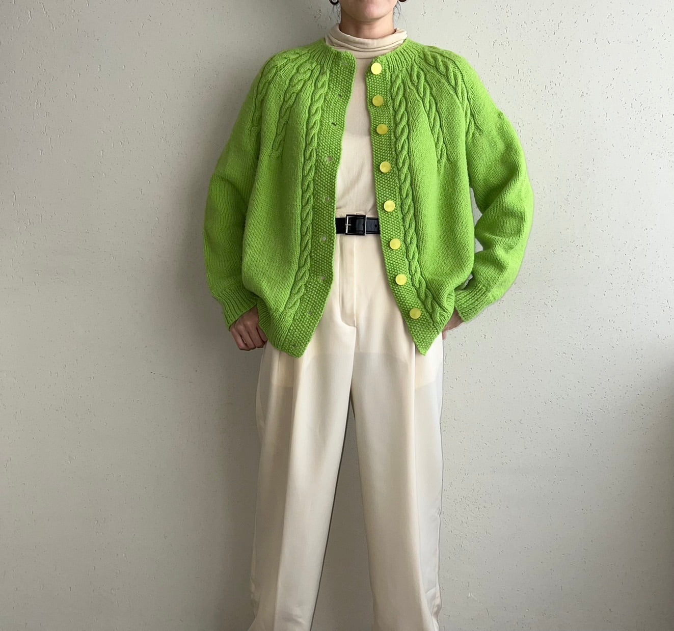 80s Light Green Knit Cardigan