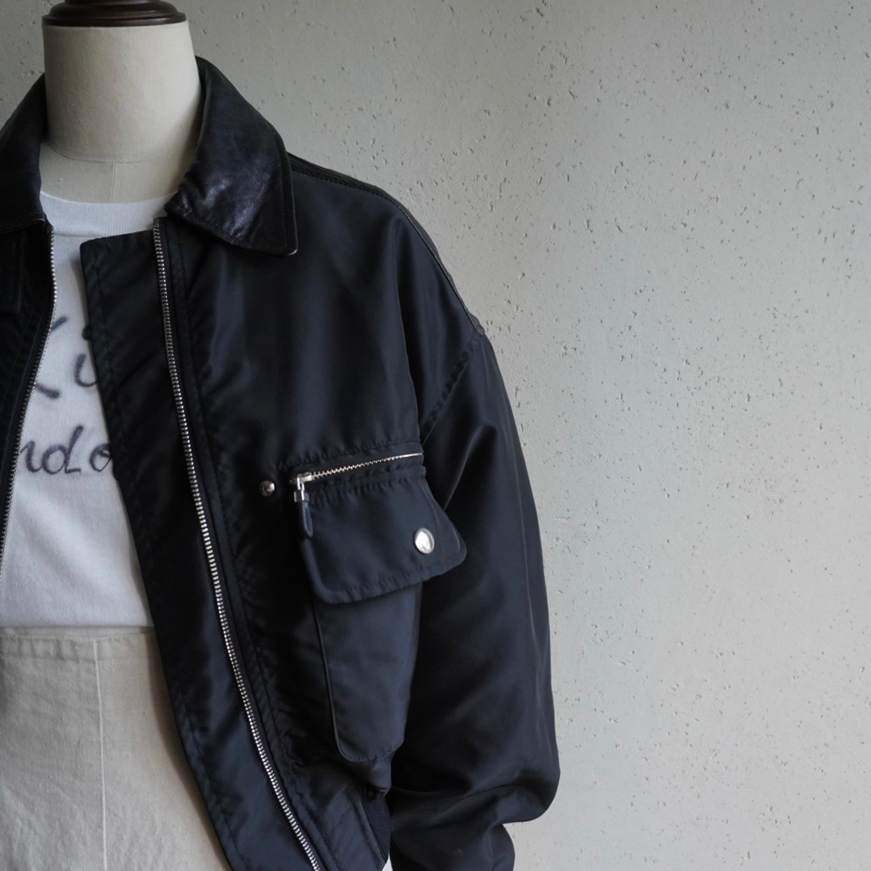 90s Nylon×Leather Jacket Made in USA
