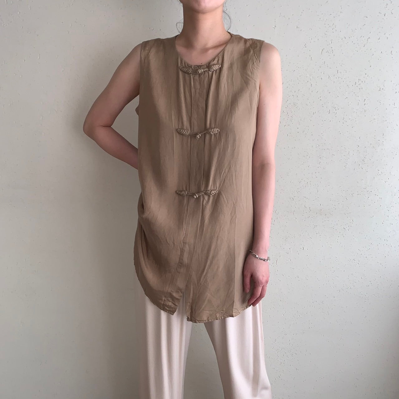 90s Silk Asian Design Blouse,Vest
