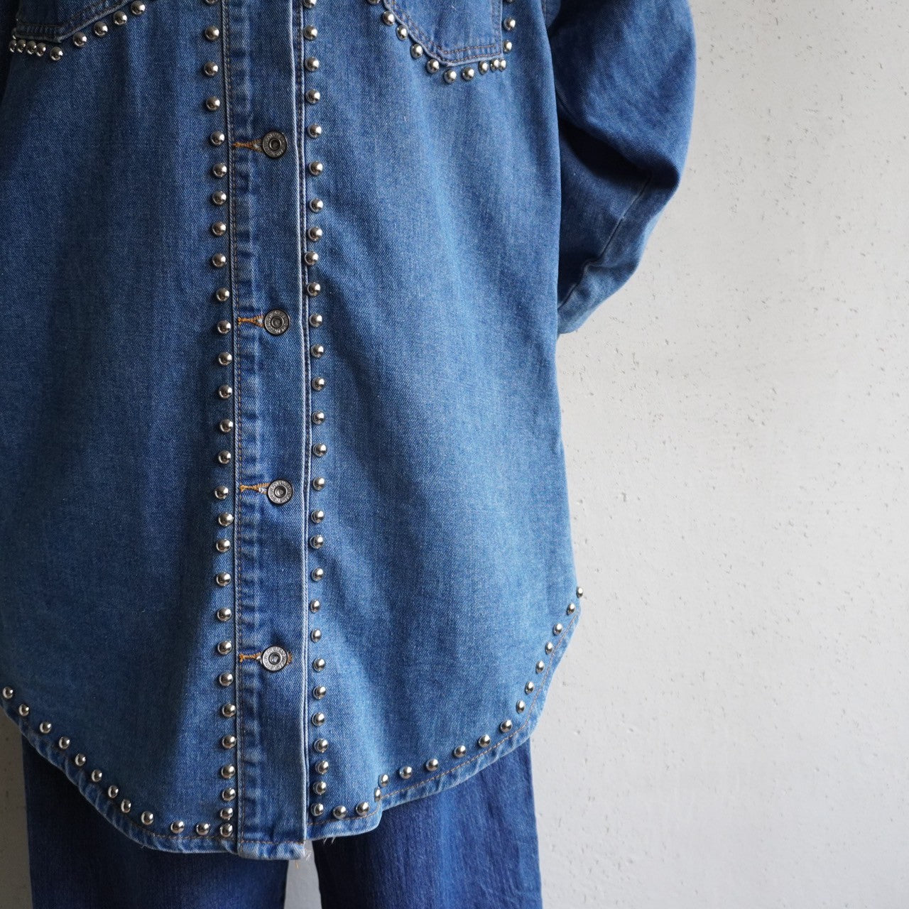 90s EURO Studs Design Denim Jacket,Shirt