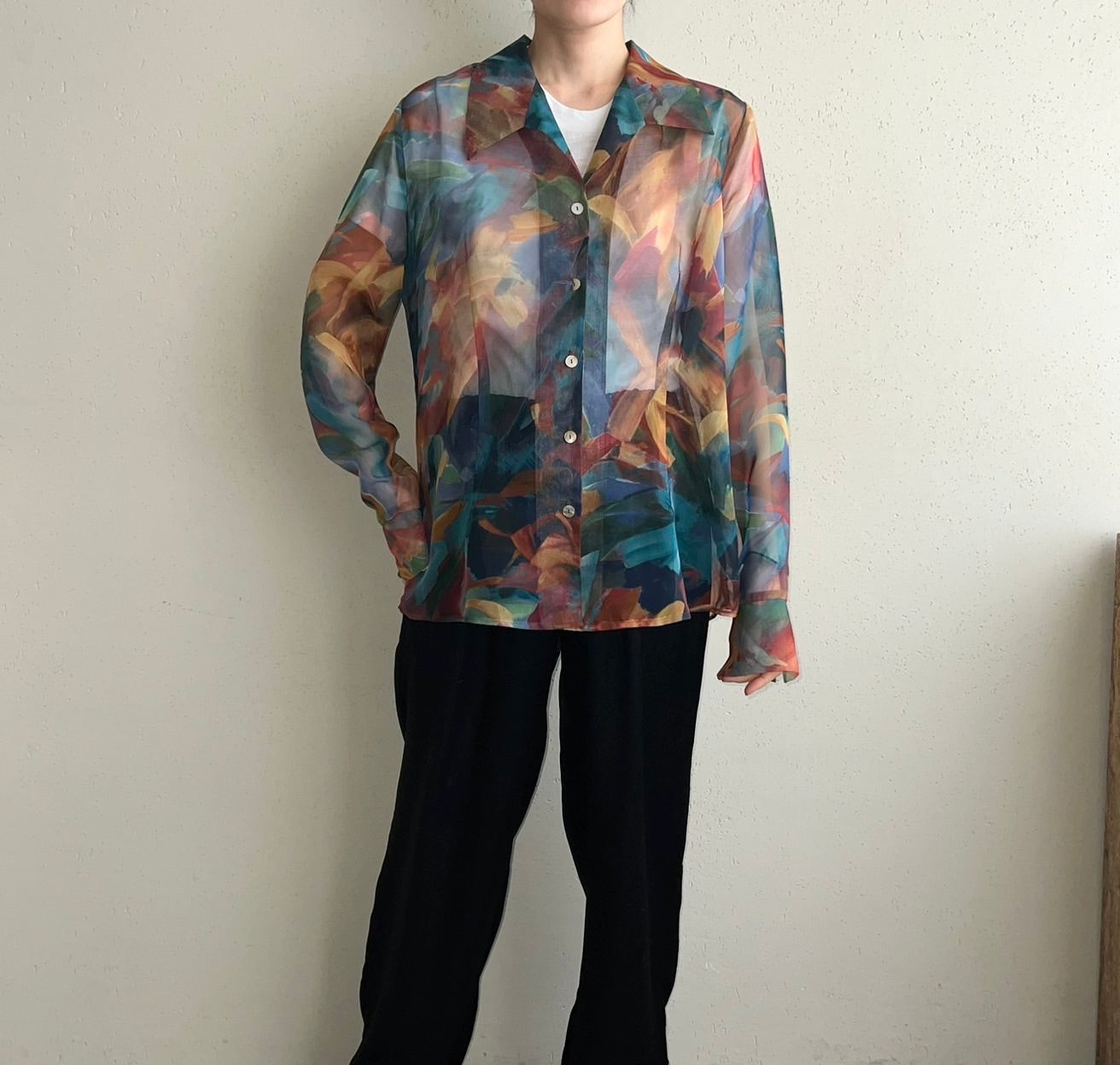 90s Printed Sheer Shirt Made in USA