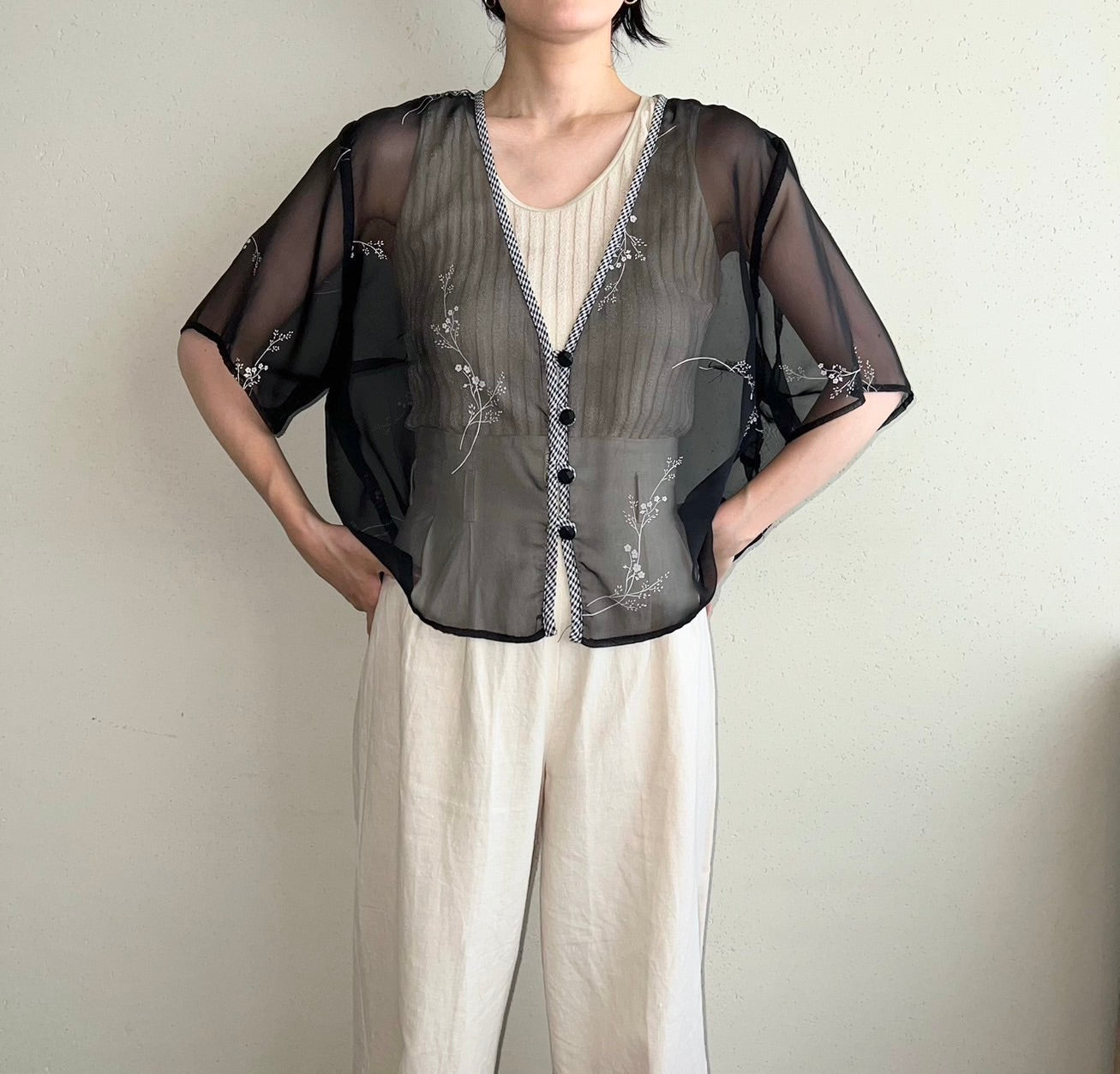 90s Sheer Printed Blouse Made in USA