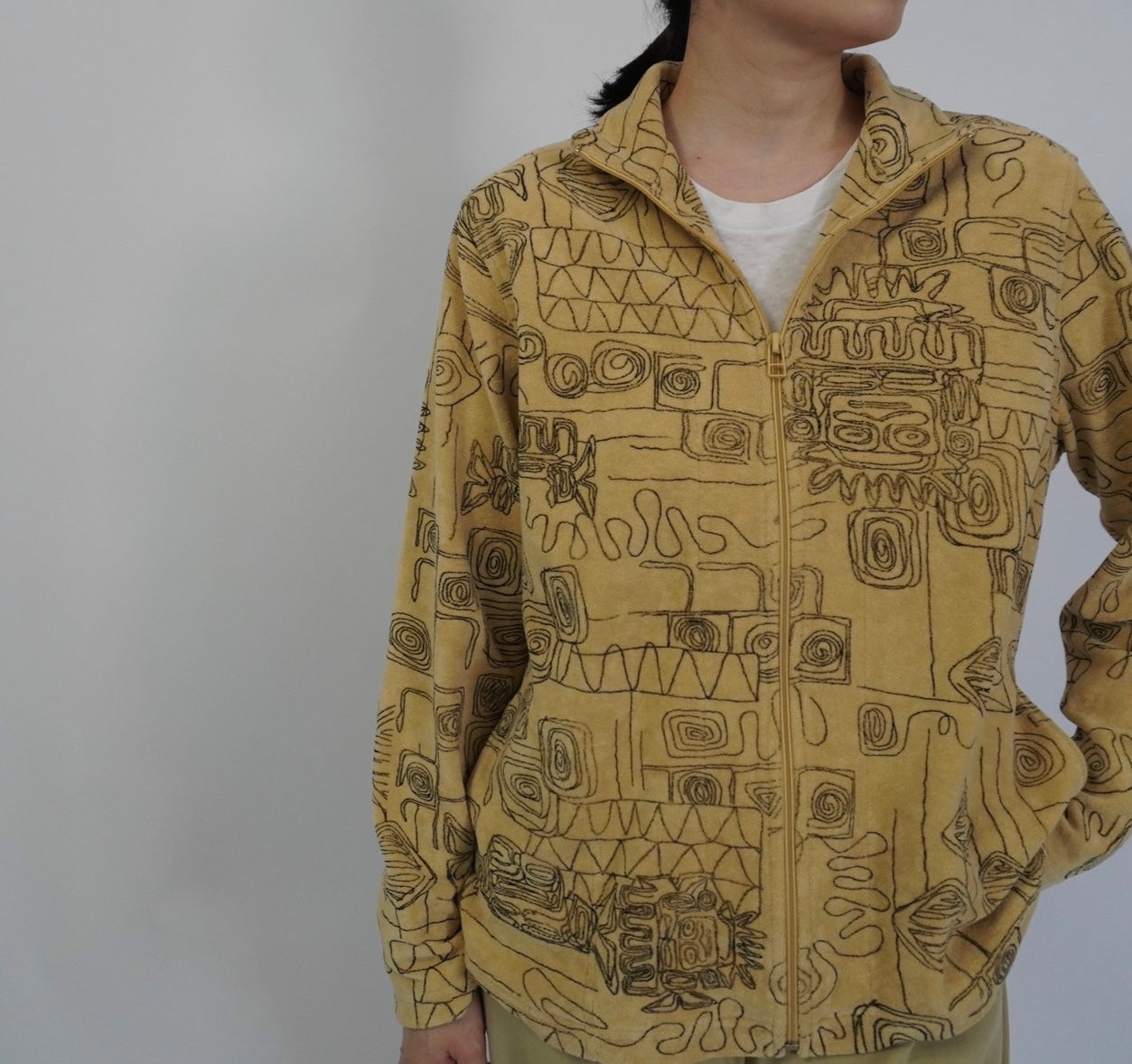 90s Abstract Printed Zip Top