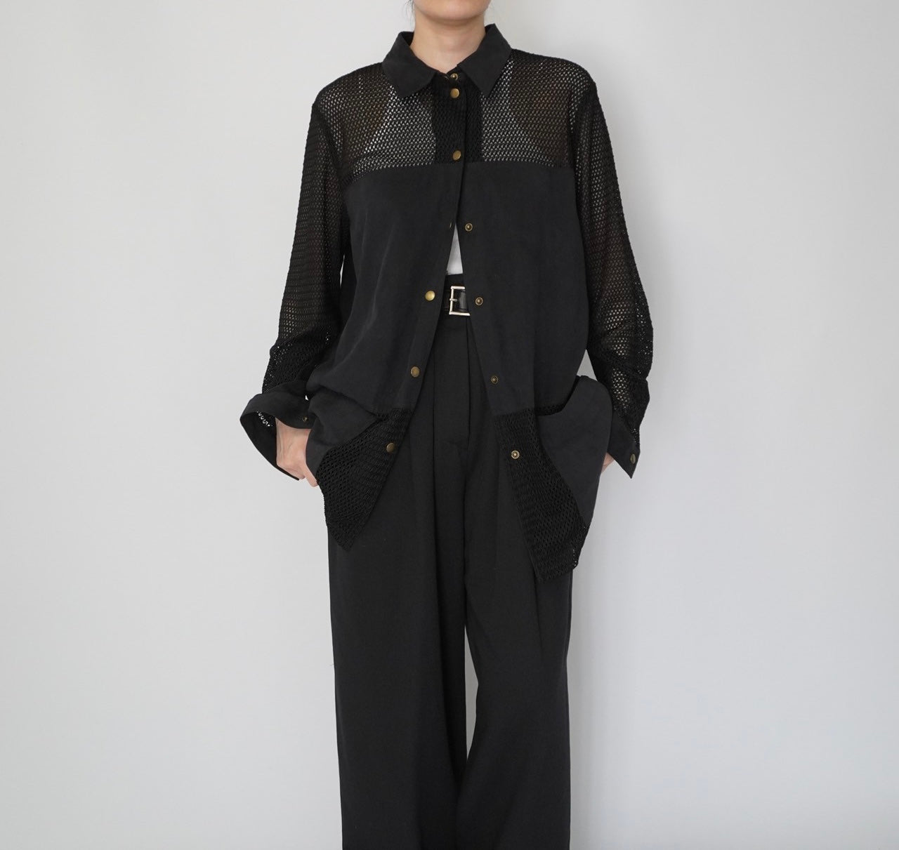 90s Black Mesh Design Shirt, Jacket