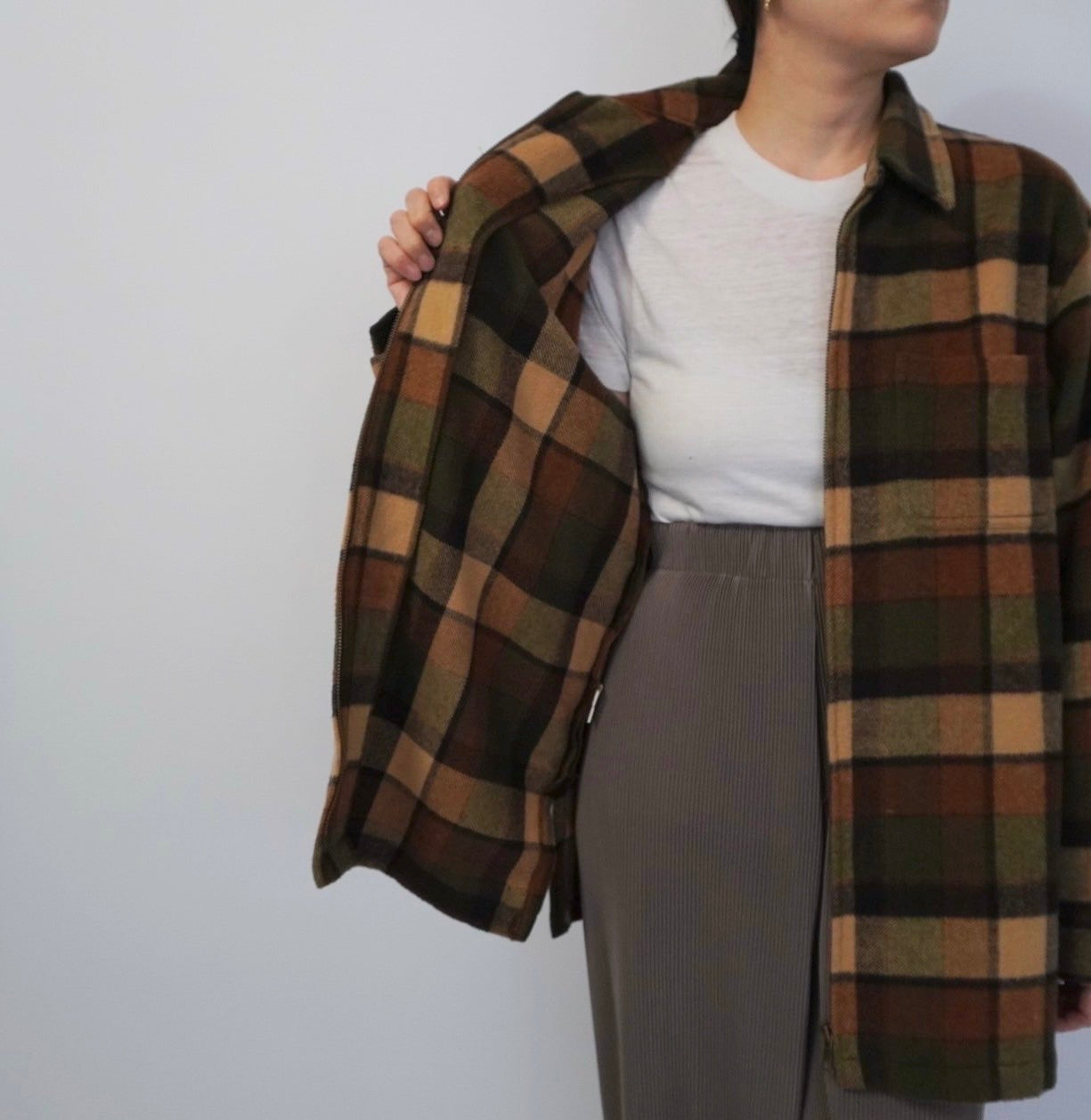 90s Zip Plaid Shirt, Jacket