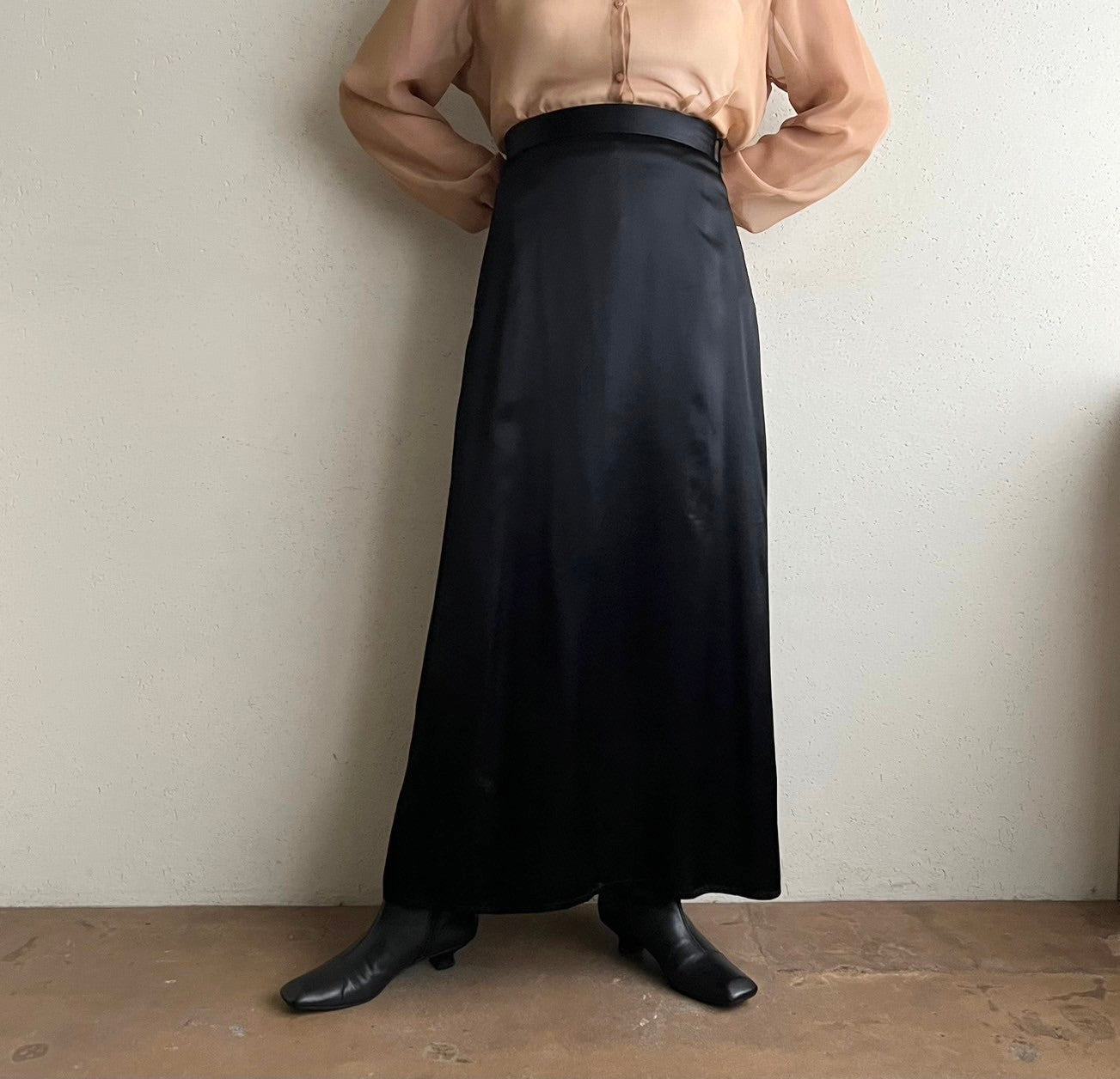 90s Black Satin Skirt Made in USA