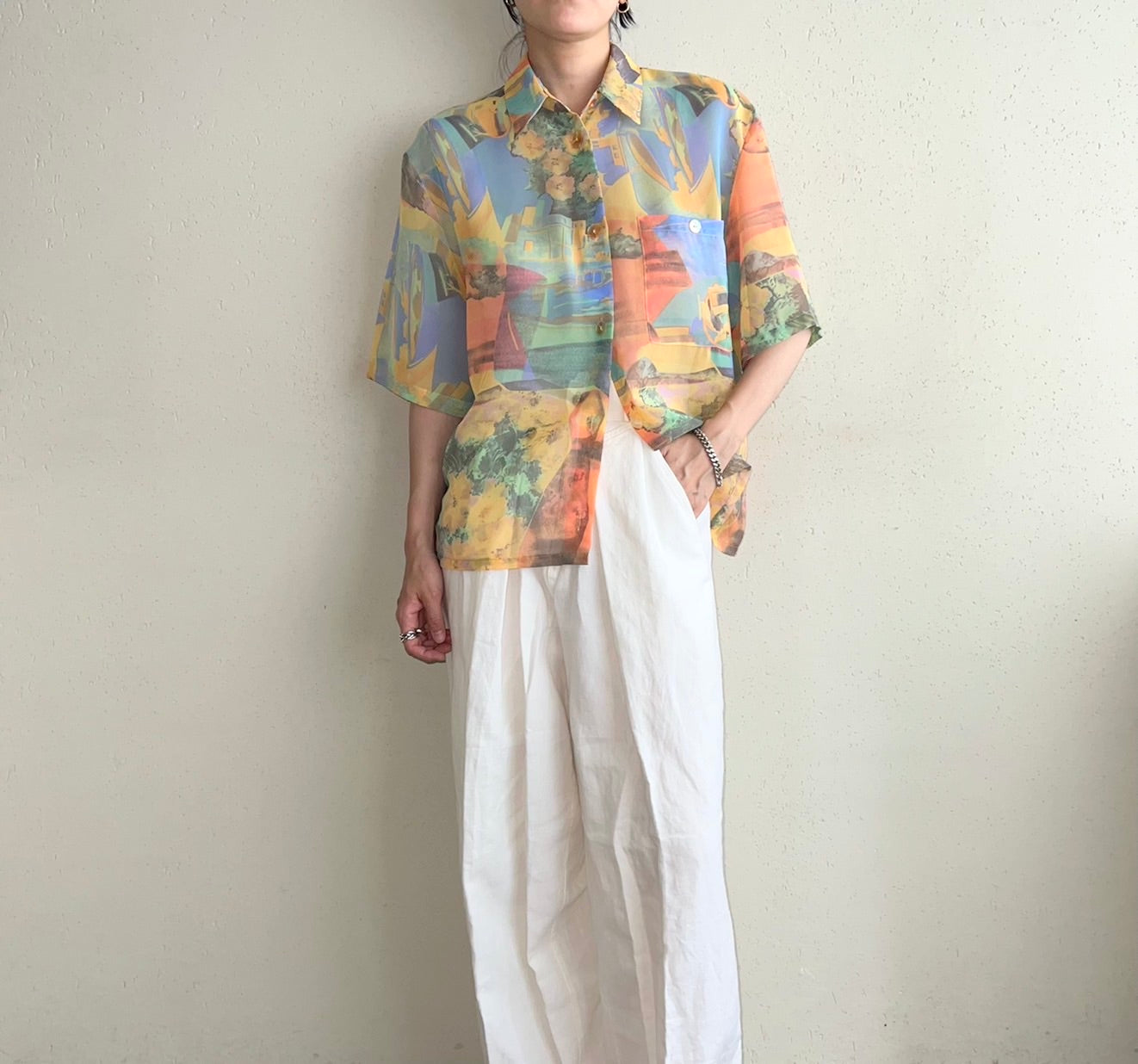 90s Sheer Pattern Printed Shirt