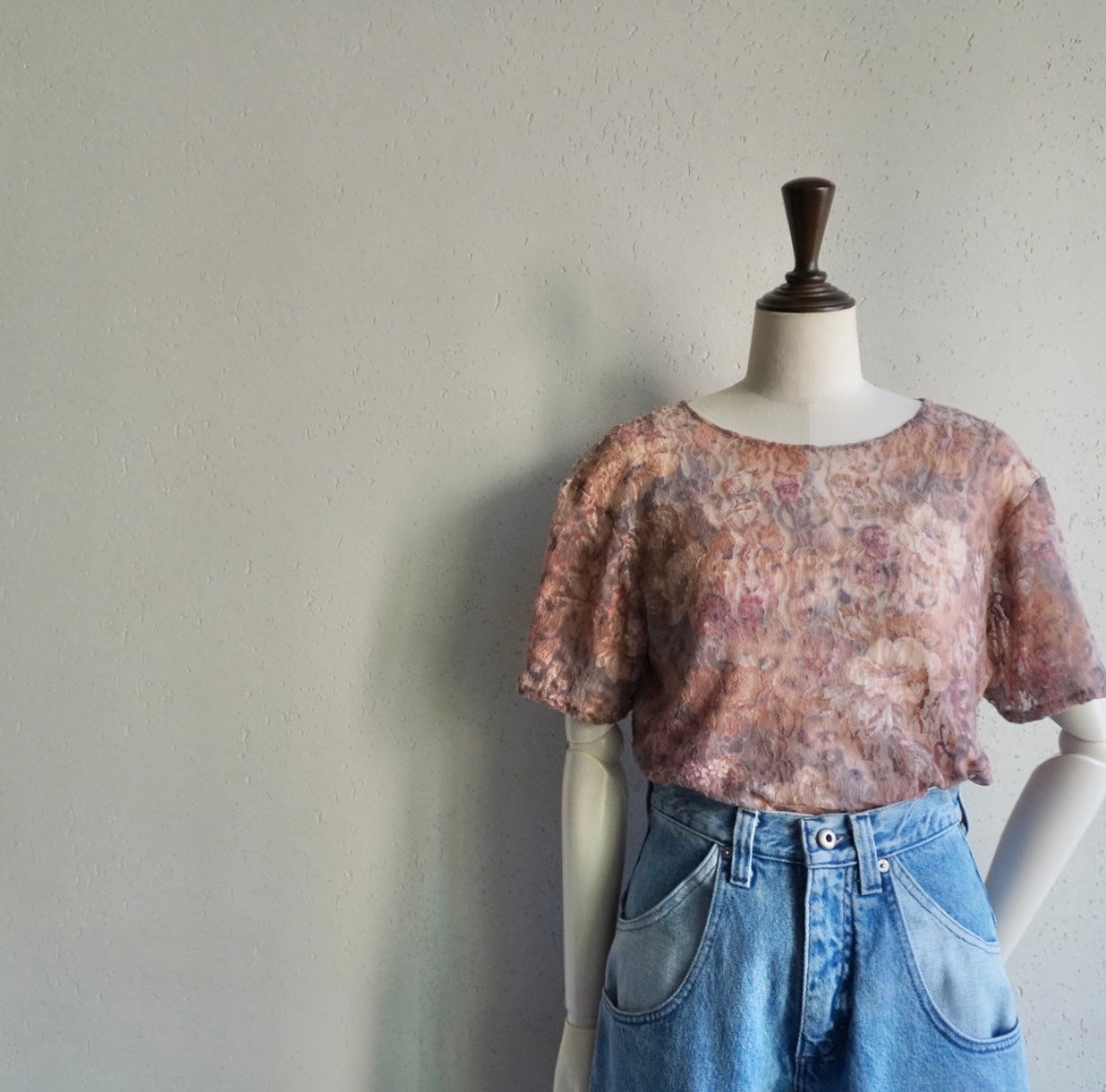 90s Lace Design Sheer Top
