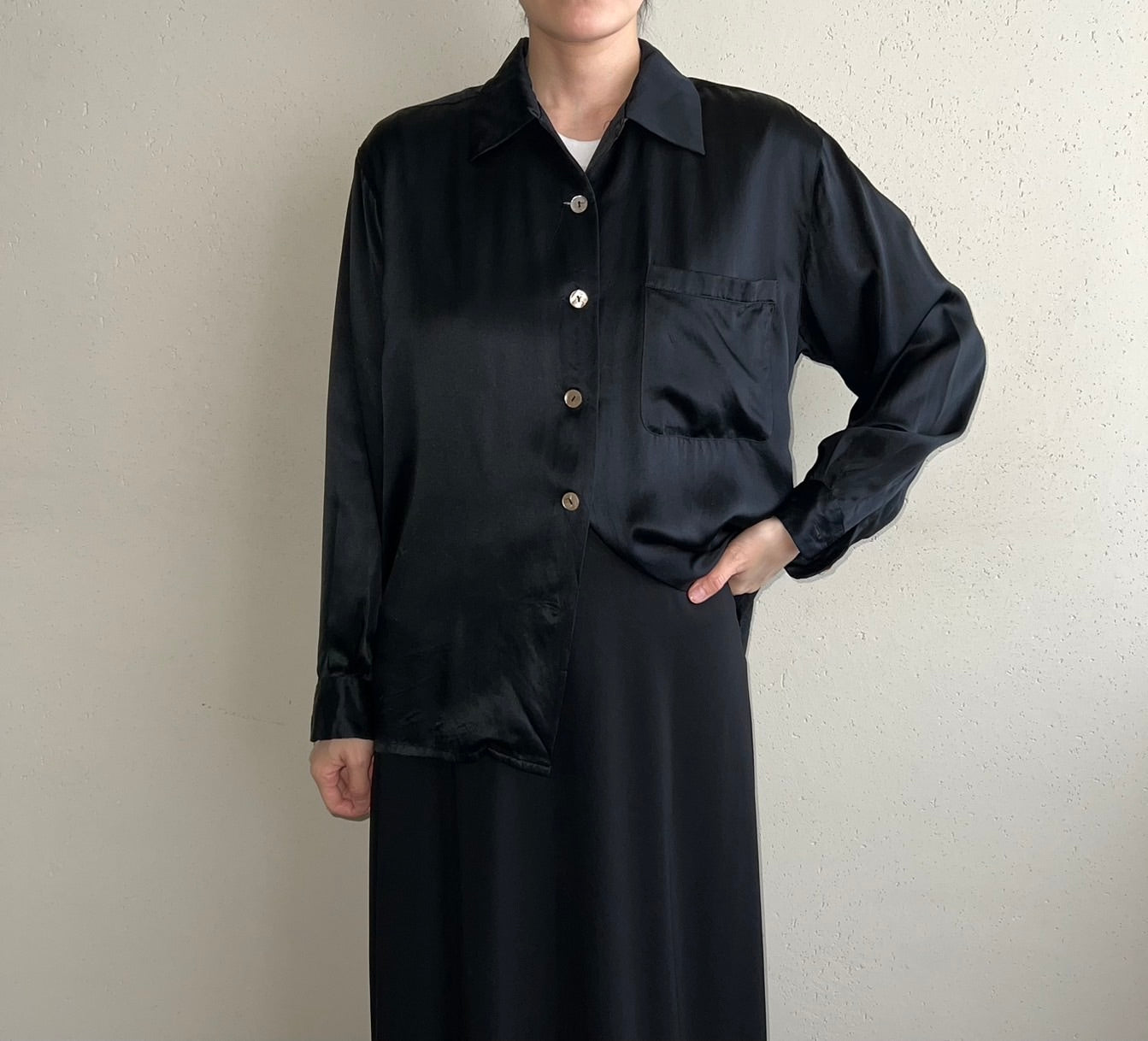 90s Black Silk Shirt
