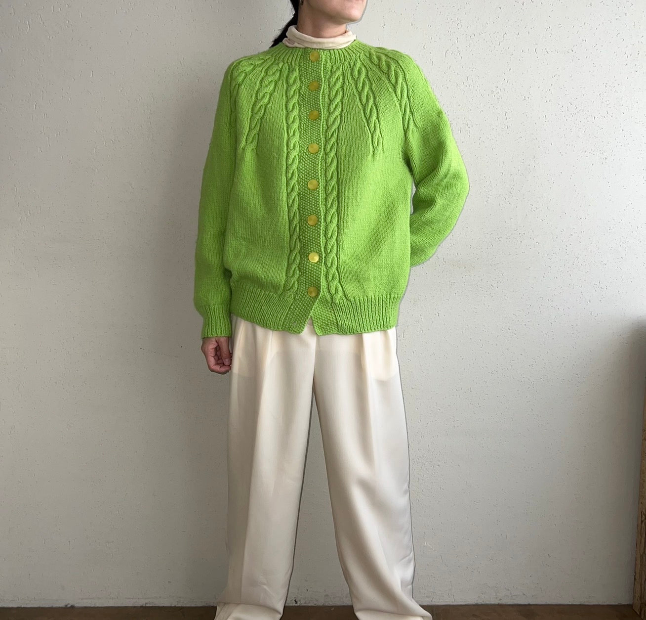 80s Light Green Knit Cardigan