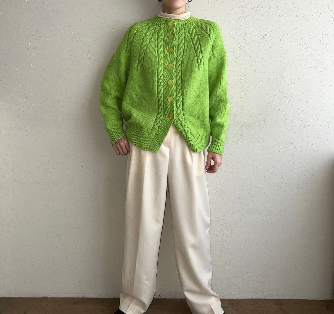 80s Light Green Knit Cardigan