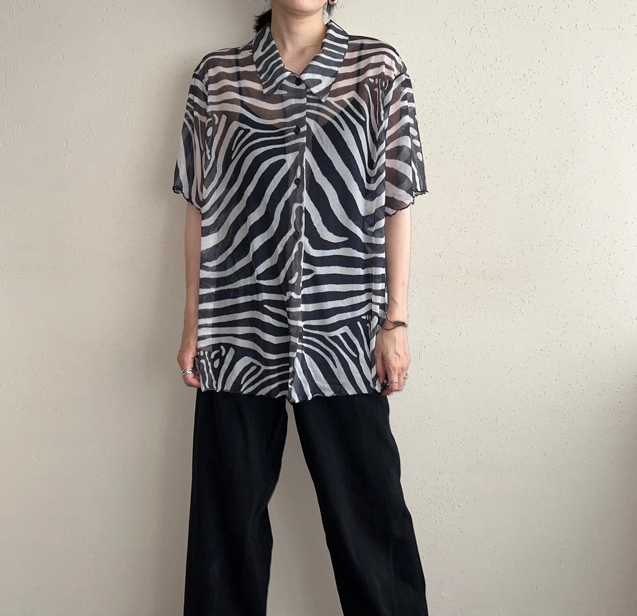 90s Sheer Pattern Printed Shirt