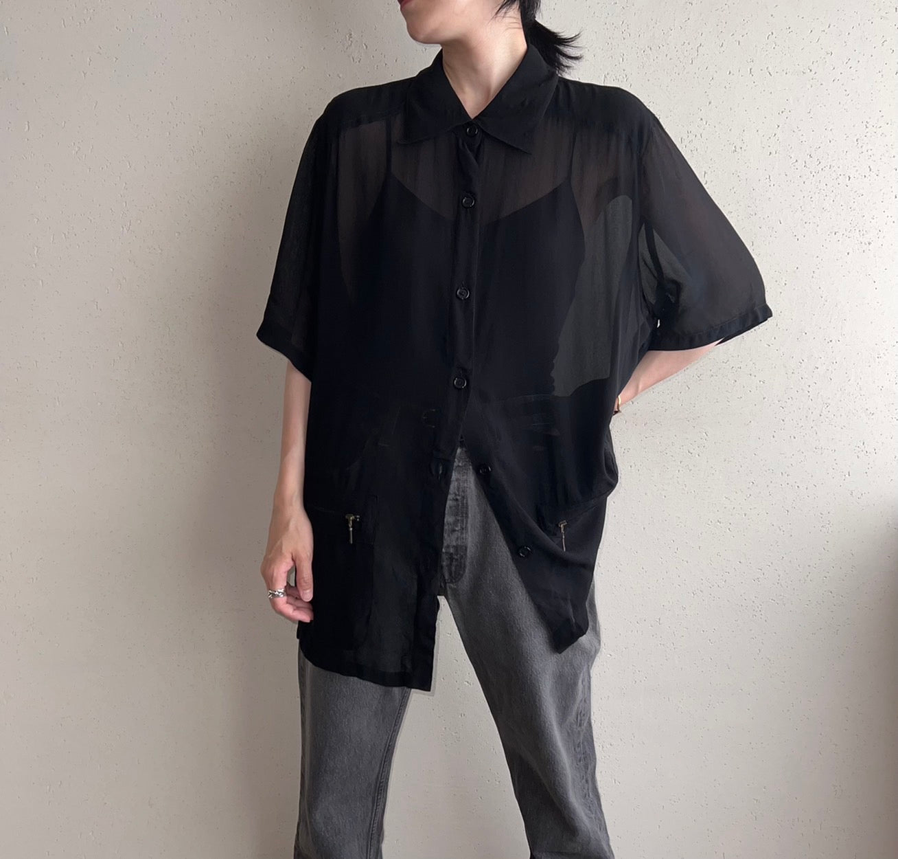 90s Black Oversized Sheer Shirt