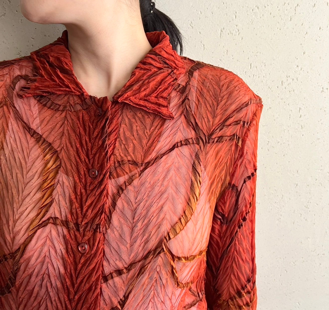 90s Sheer Pleated Design Shirt