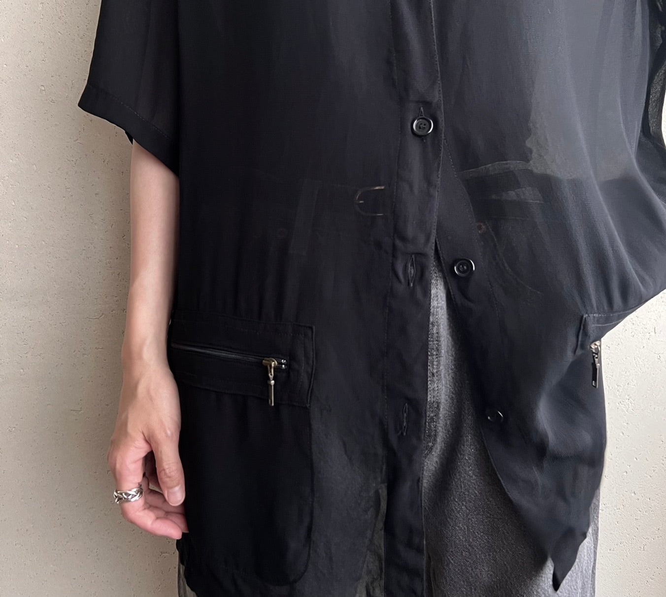 90s Black Oversized Sheer Shirt