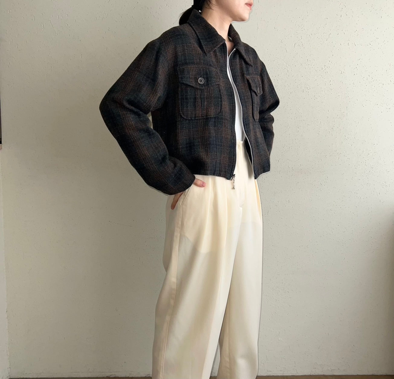 90s Plaid Zipped Jacket