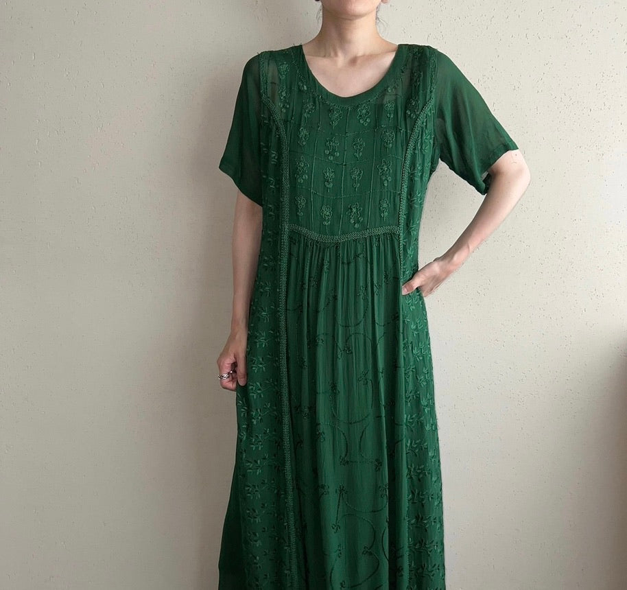 90s Sheer Embroidery Maxi Dress