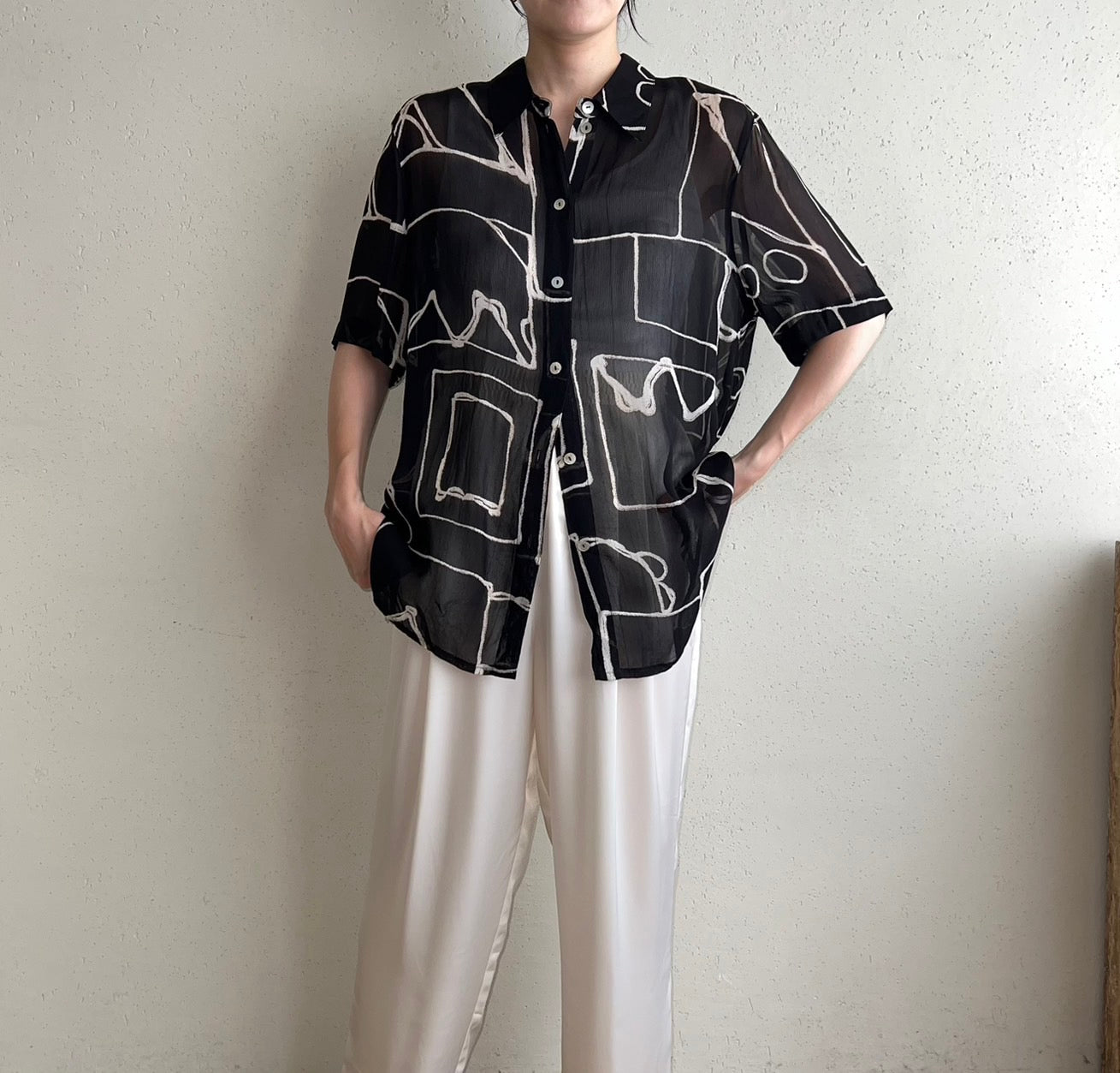 90s EURO Printed Sheer Shirt