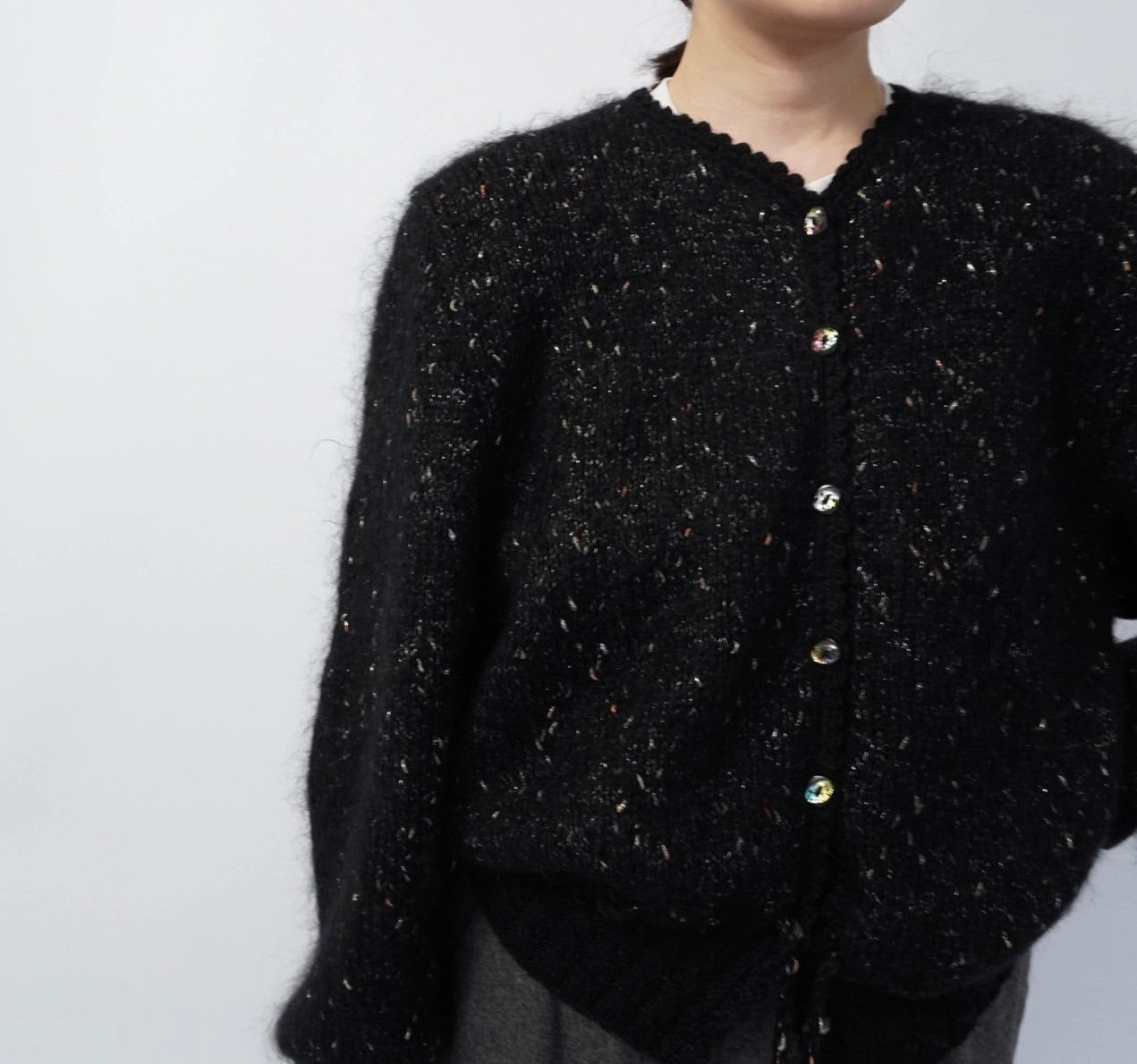 90s Black Design Knit Cardigan