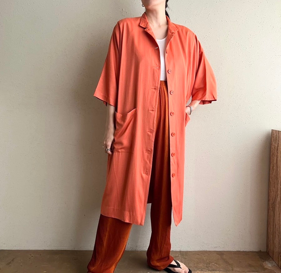 80s "FRANCES HENACHAN" Silk Long Shirt Jacket