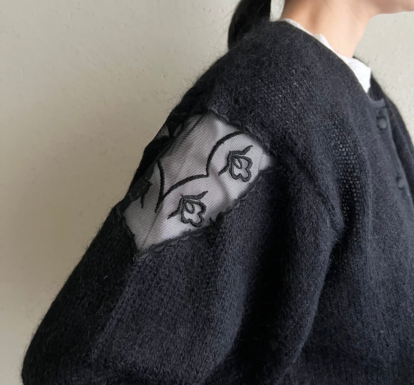 90s Lace Design Mohair Knit Cardigan Made in Italy