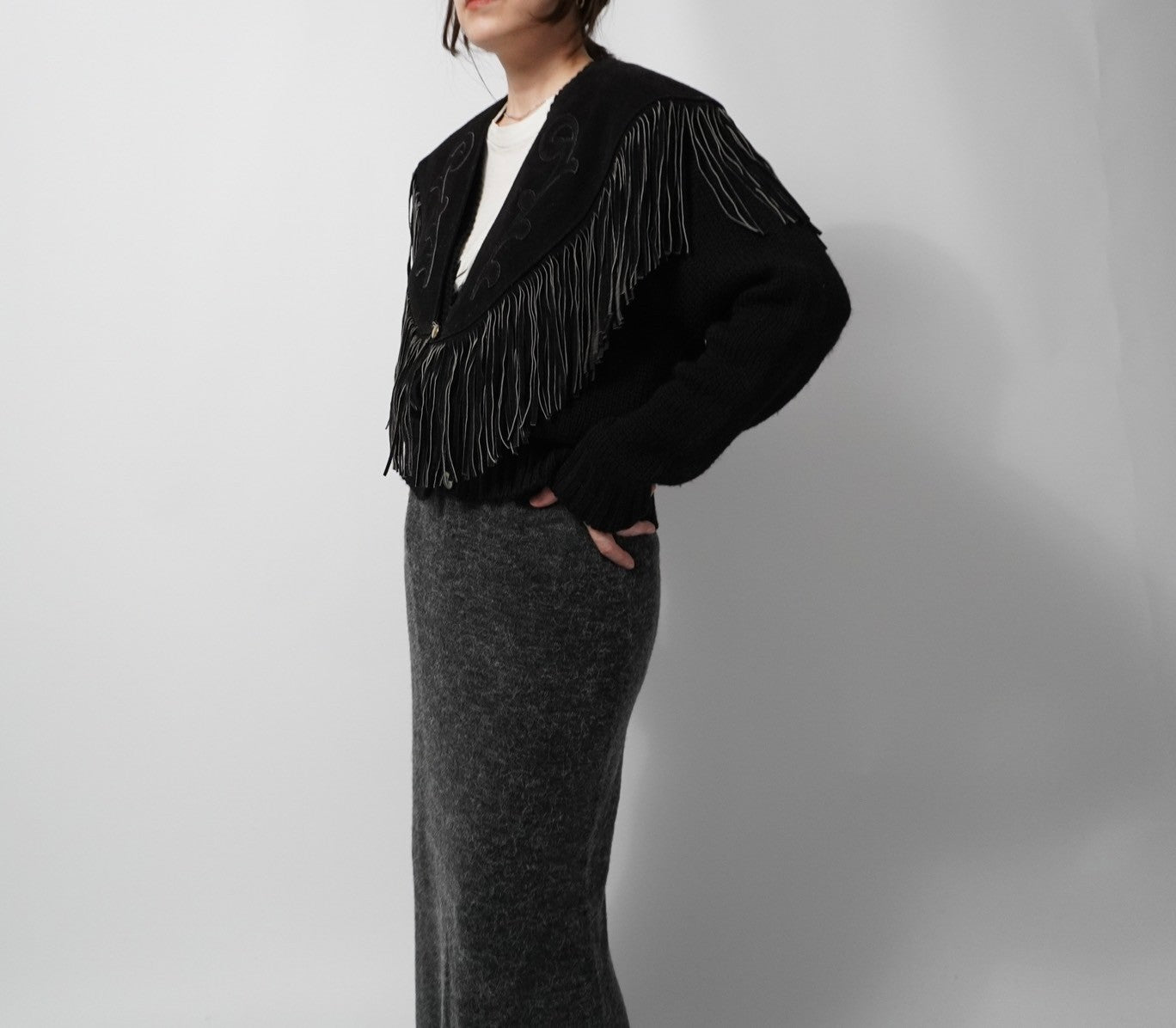 90s Suede Leather Fringe Collar