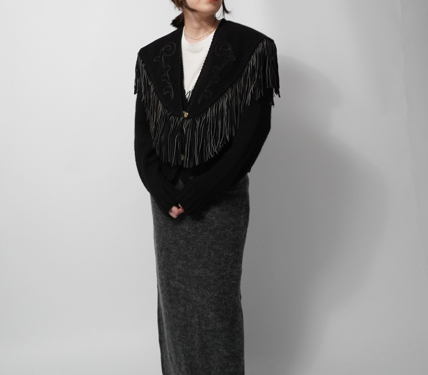 90s Suede Leather Fringe Collar