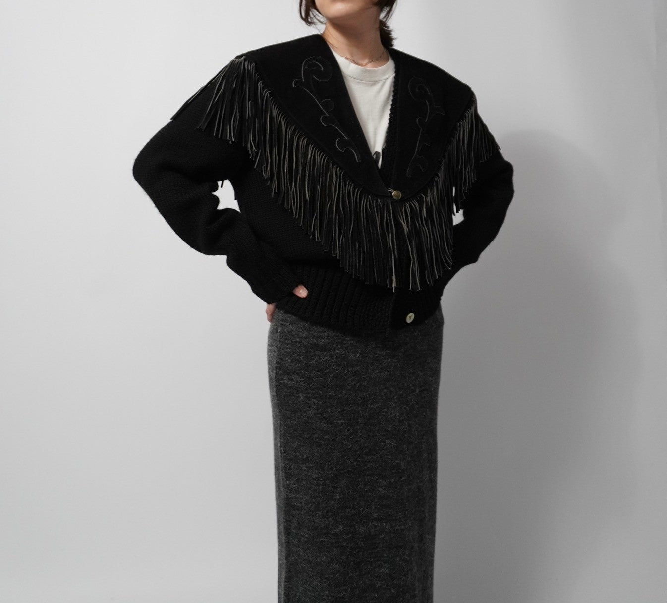 90s Suede Leather Fringe Collar