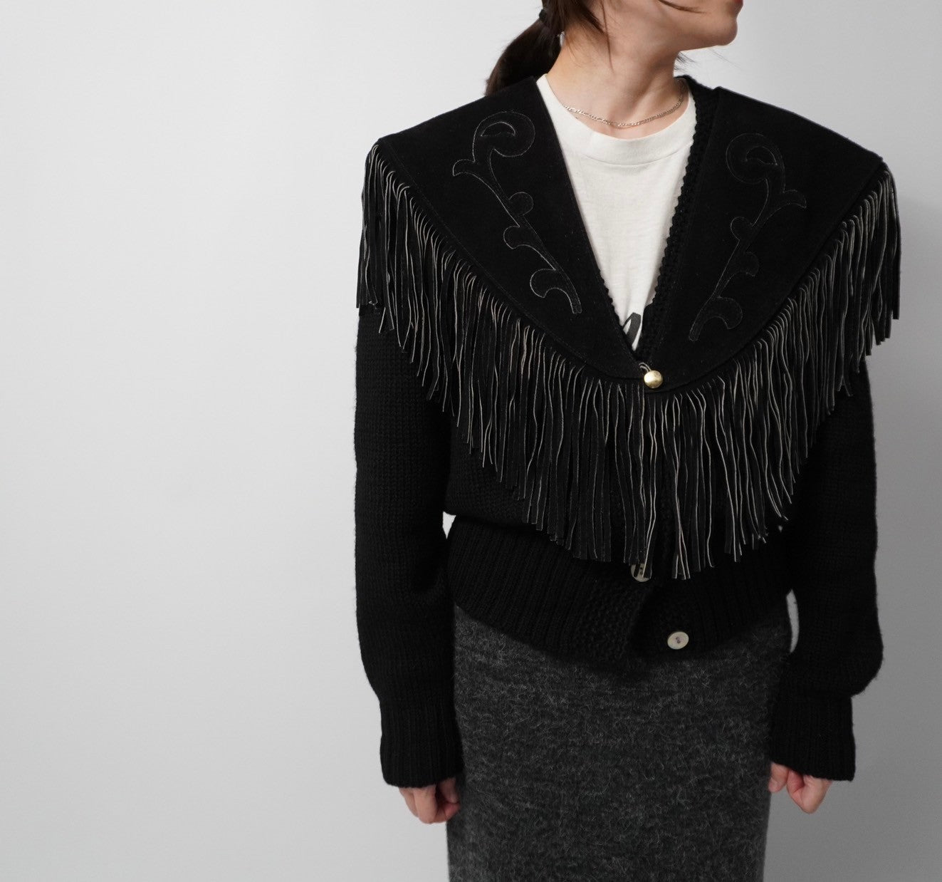 90s Suede Leather Fringe Collar