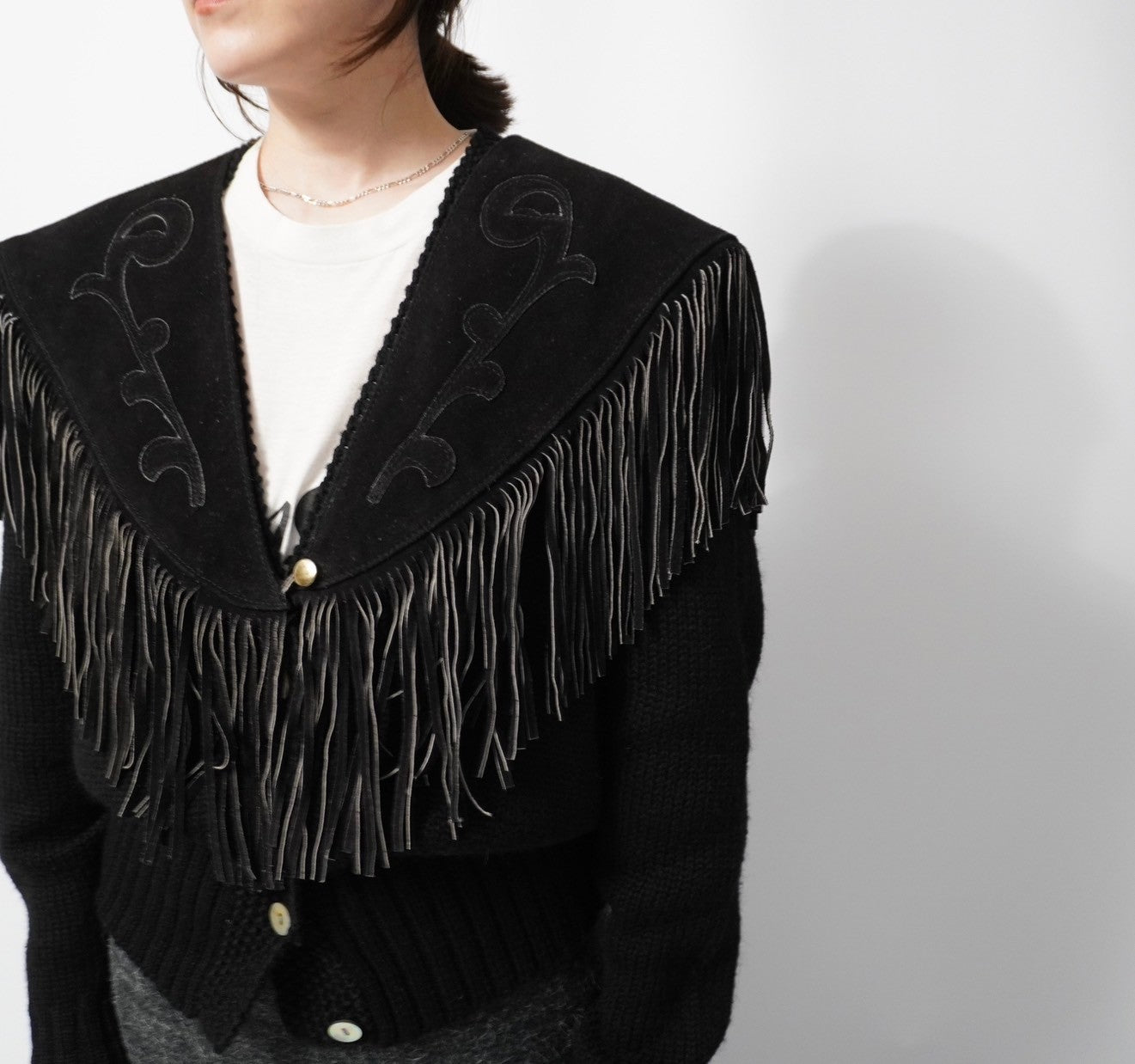 90s Suede Leather Fringe Collar