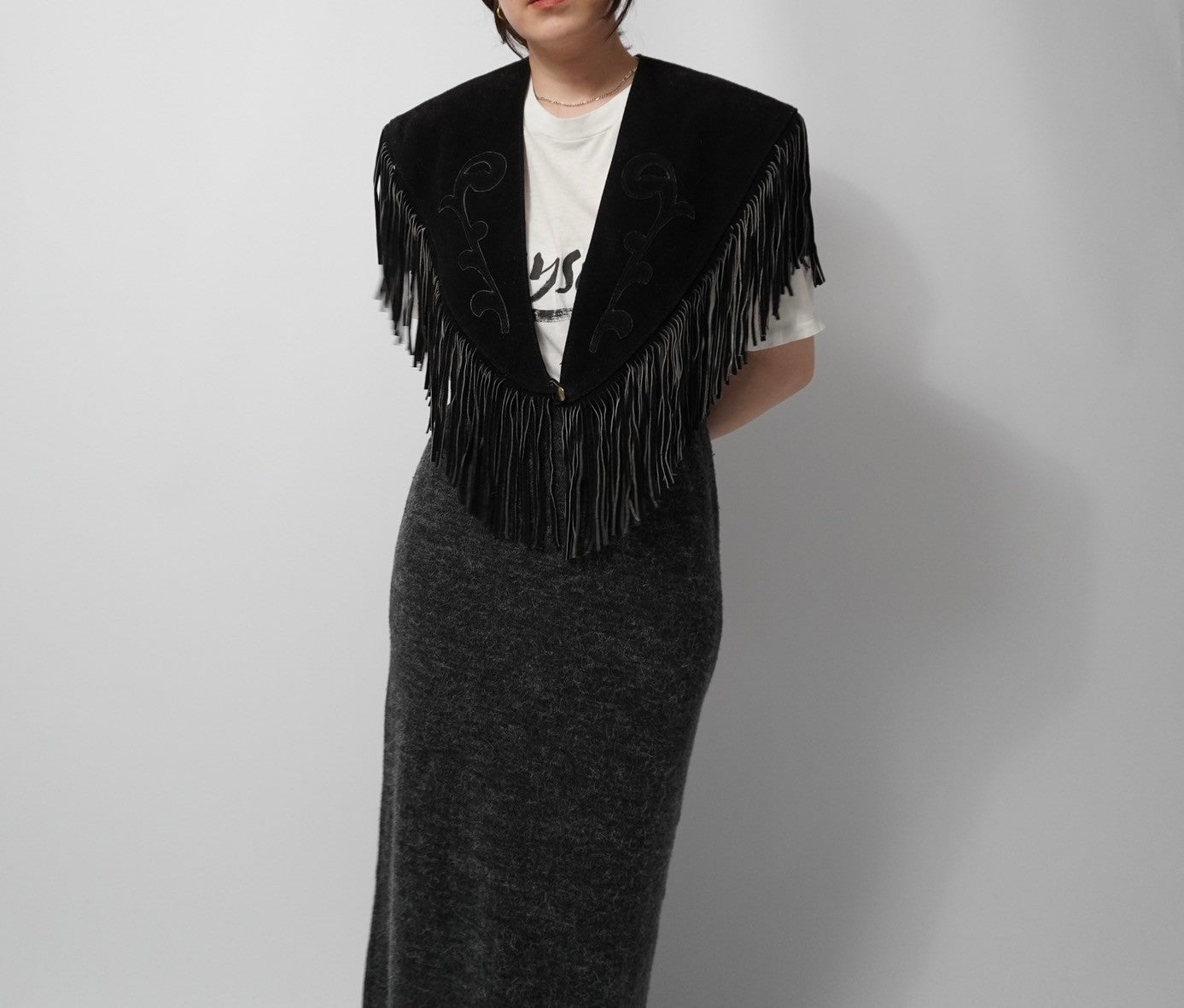 90s Suede Leather Fringe Collar