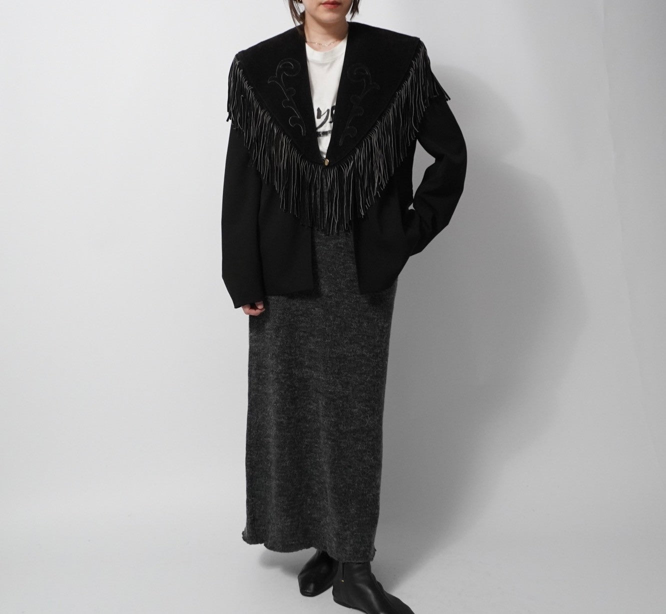 90s Suede Leather Fringe Collar