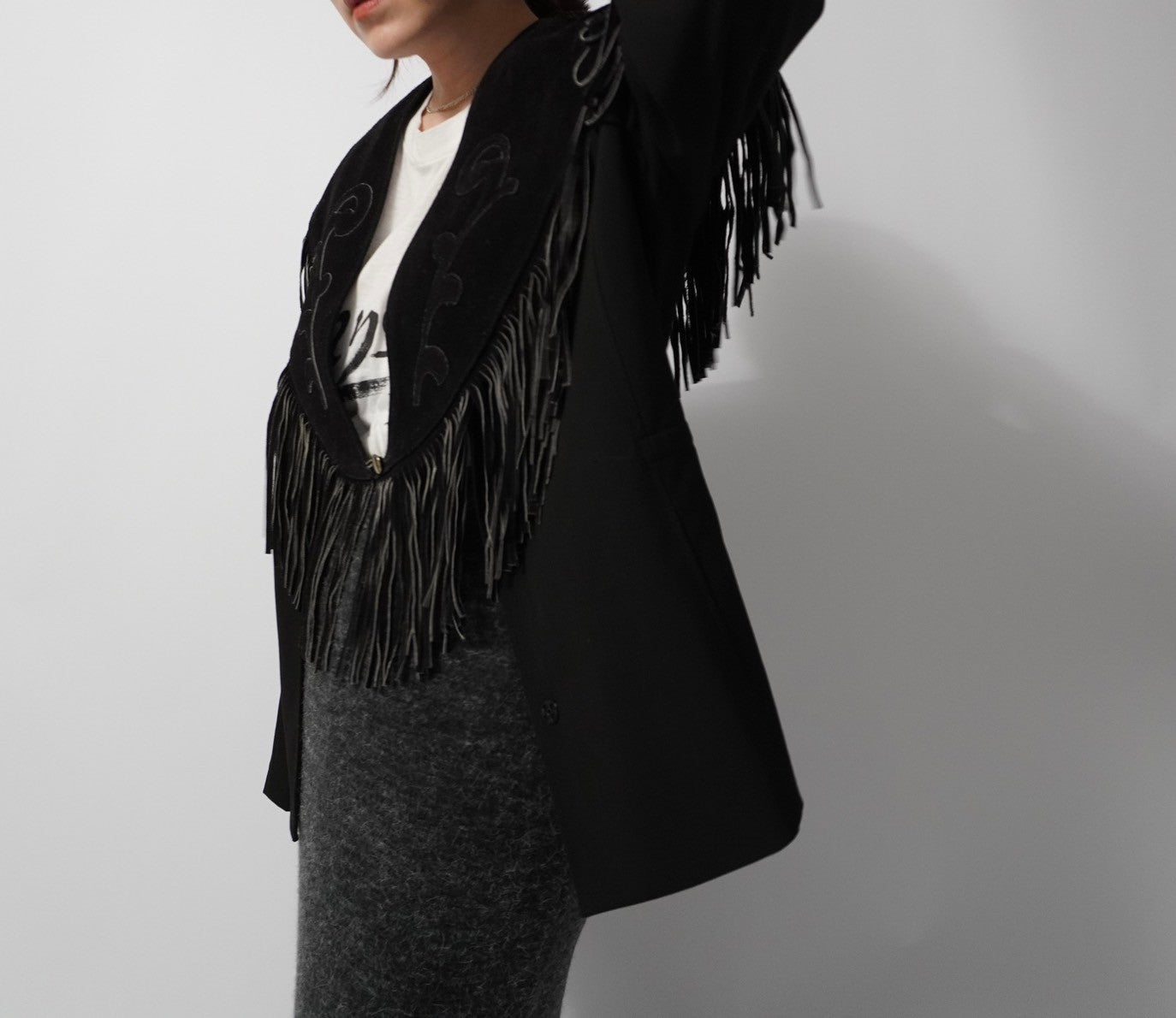90s Suede Leather Fringe Collar