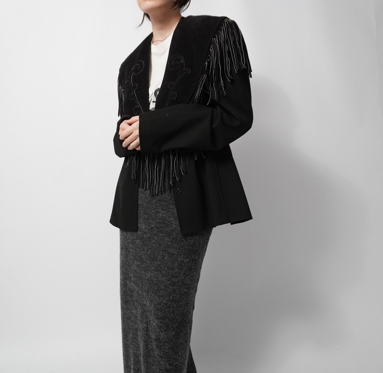 90s Suede Leather Fringe Collar