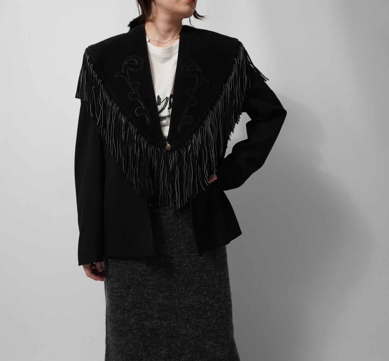 90s Suede Leather Fringe Collar