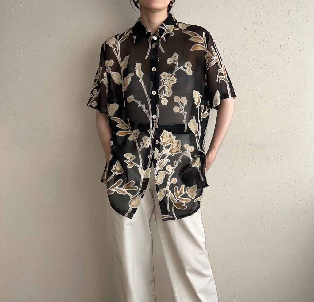 90s EURO Sheer Printed Blouse